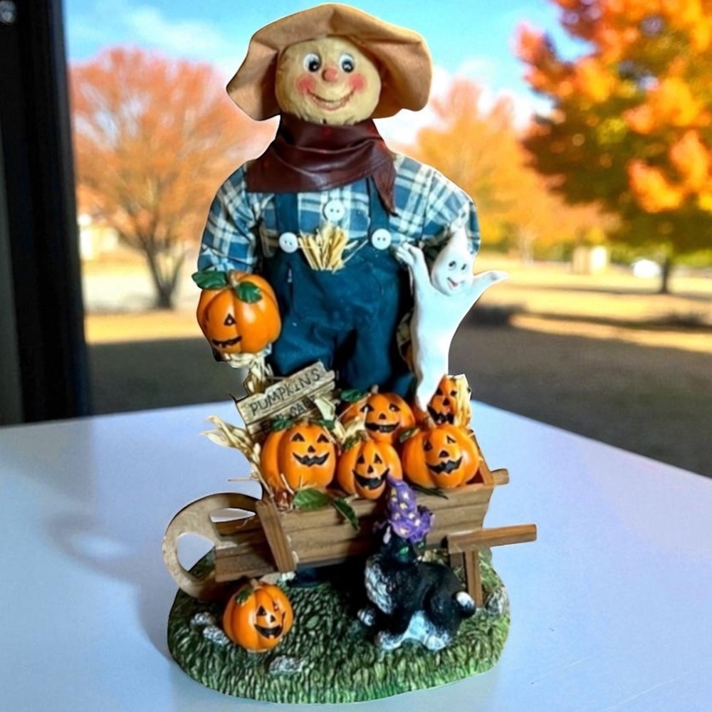 Vintage Halloween Scarecrow Fabric and Paper Mache 11” Figurine Autumn Harvest - Picture 13 of 13